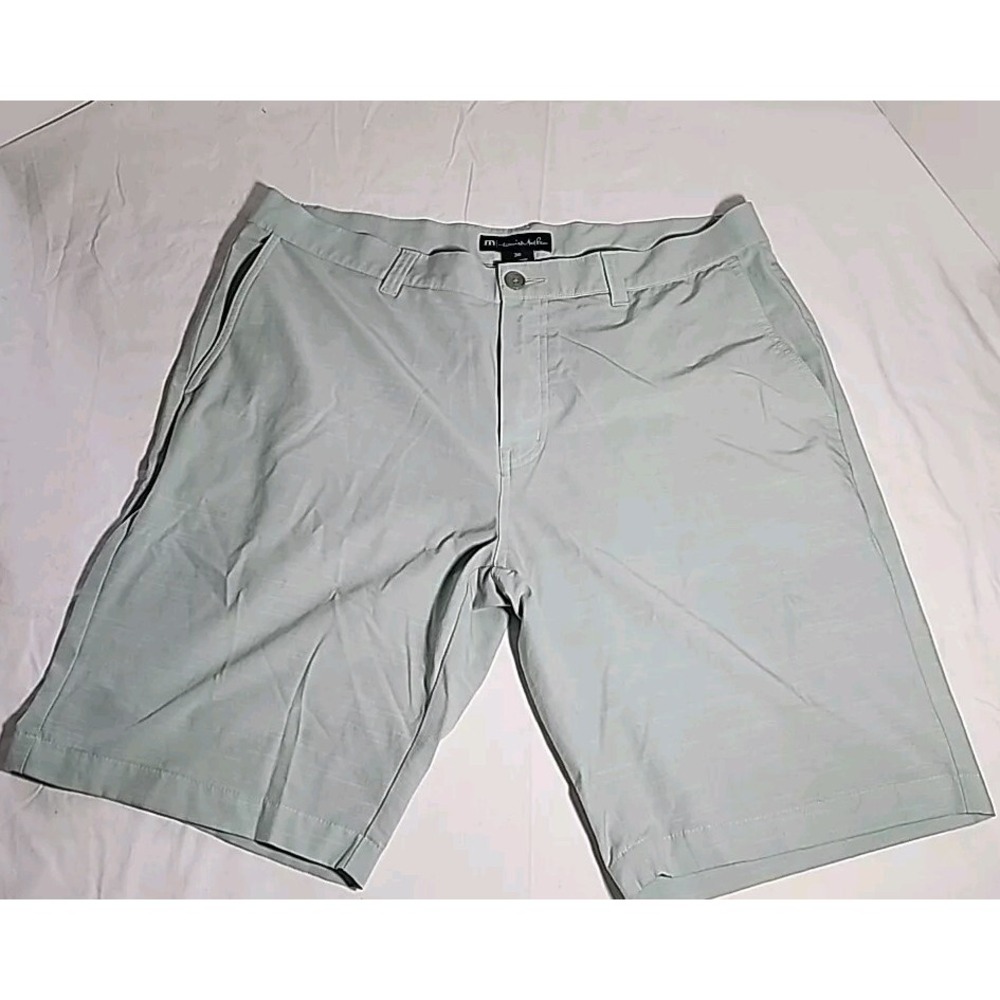 Travis Mathew Shorts Mens 38 Green Chino Flat Front Polyester Stretch Golf